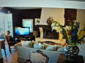 TV, fireplace - Family property with swimming pool and views over the Dordogne valley. (Pechs-de-l'Espérance)