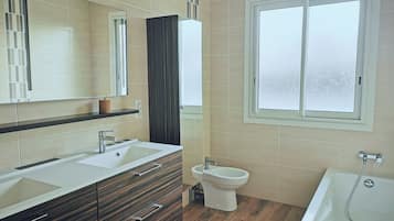 Hair dryer, bidet, towels