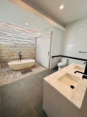 Regadera, secadora de cabello, bidet, toallas