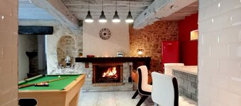 Character farmhouse with 6-bedroom pool and small pond.