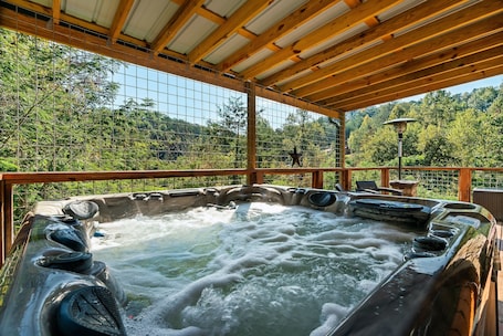 Outdoor spa tub. Summer Sale, No Pet Fees!! Secluded, family friendly cabin with Hot Tub