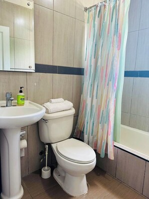 Haartrockner, Handtücher, Seife, Toilettenpapier