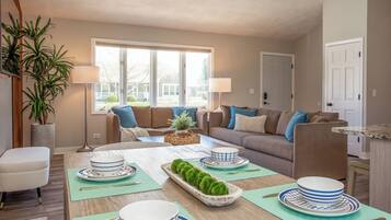 Smart TV, fireplace, video games