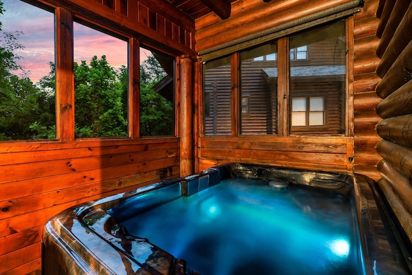 What hot tub dreams are made of. Enclosed hot tub area surrounded by the beauty of the Smokies.
