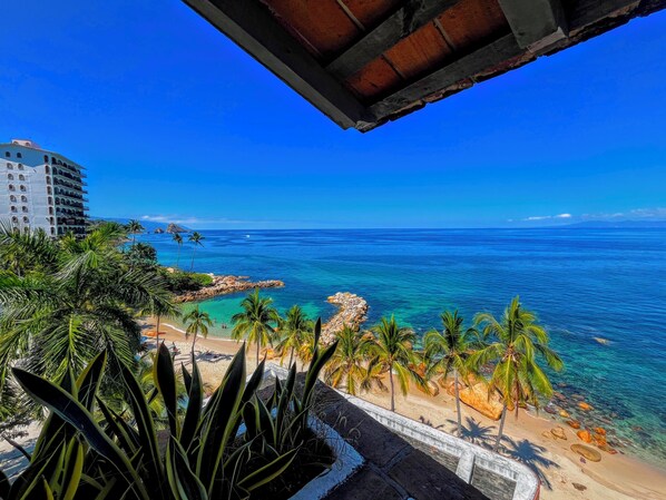 On the beach, sun loungers