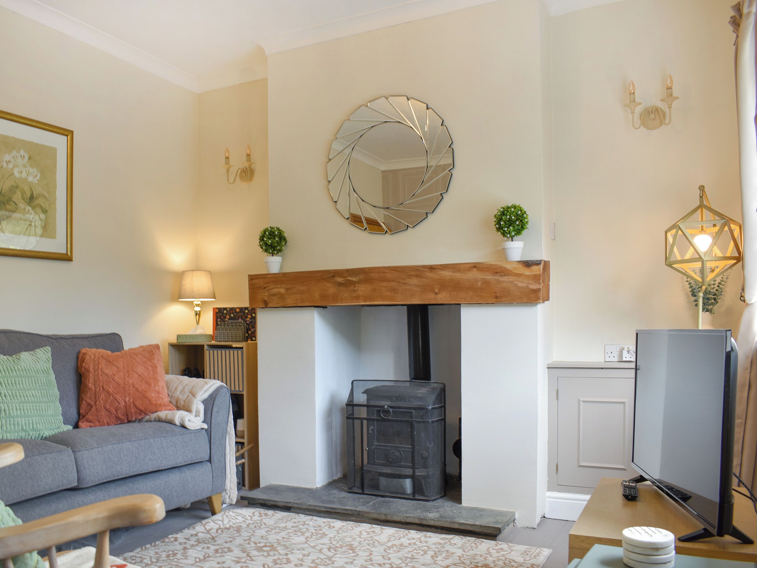 TV, fireplace