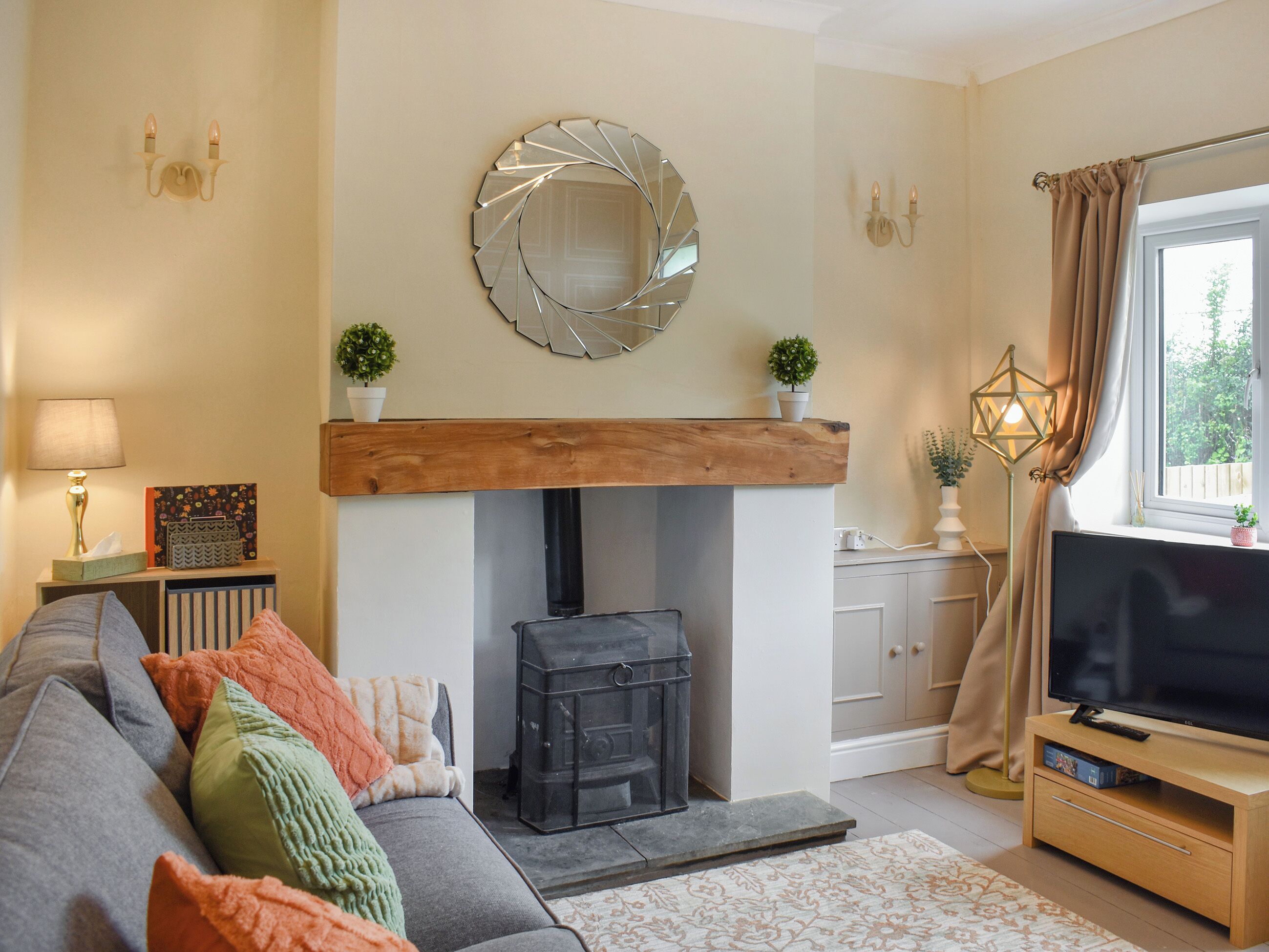 TV, fireplace