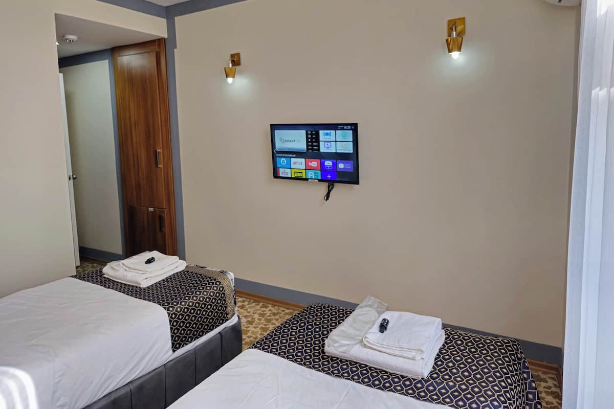 Economy Twin Room, 2 Twin Beds, City View | Laptop workspace, soundproofing, free WiFi, bed sheets
