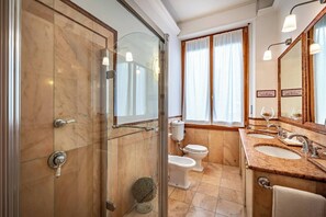 Shower, hair dryer, bidet, soap