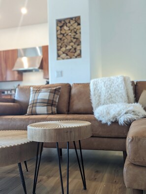 Smart TV, chimenea, libros y monitor de computadora 