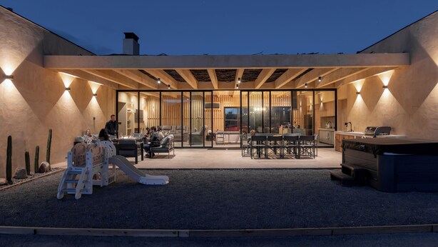 A modern outdoor patio with a play area, seating, and a barbecue setup. - Casa Vall Luxury Valley Life (FRANCISCO ZARCO EL PORVENIR)