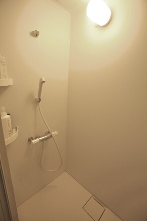 Shower, towels, soap, shampoo