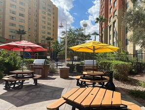 Outdoor dining - No Resort Fees. Adjacent casino with restaurants/movie theater/bowling alley. (Las Vegas)