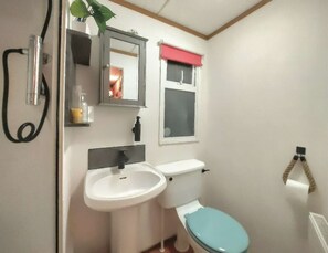 Eco-friendly toiletries, hair dryer, towels, soap