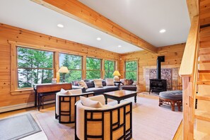 Smart TV, fireplace, DVD player, foosball