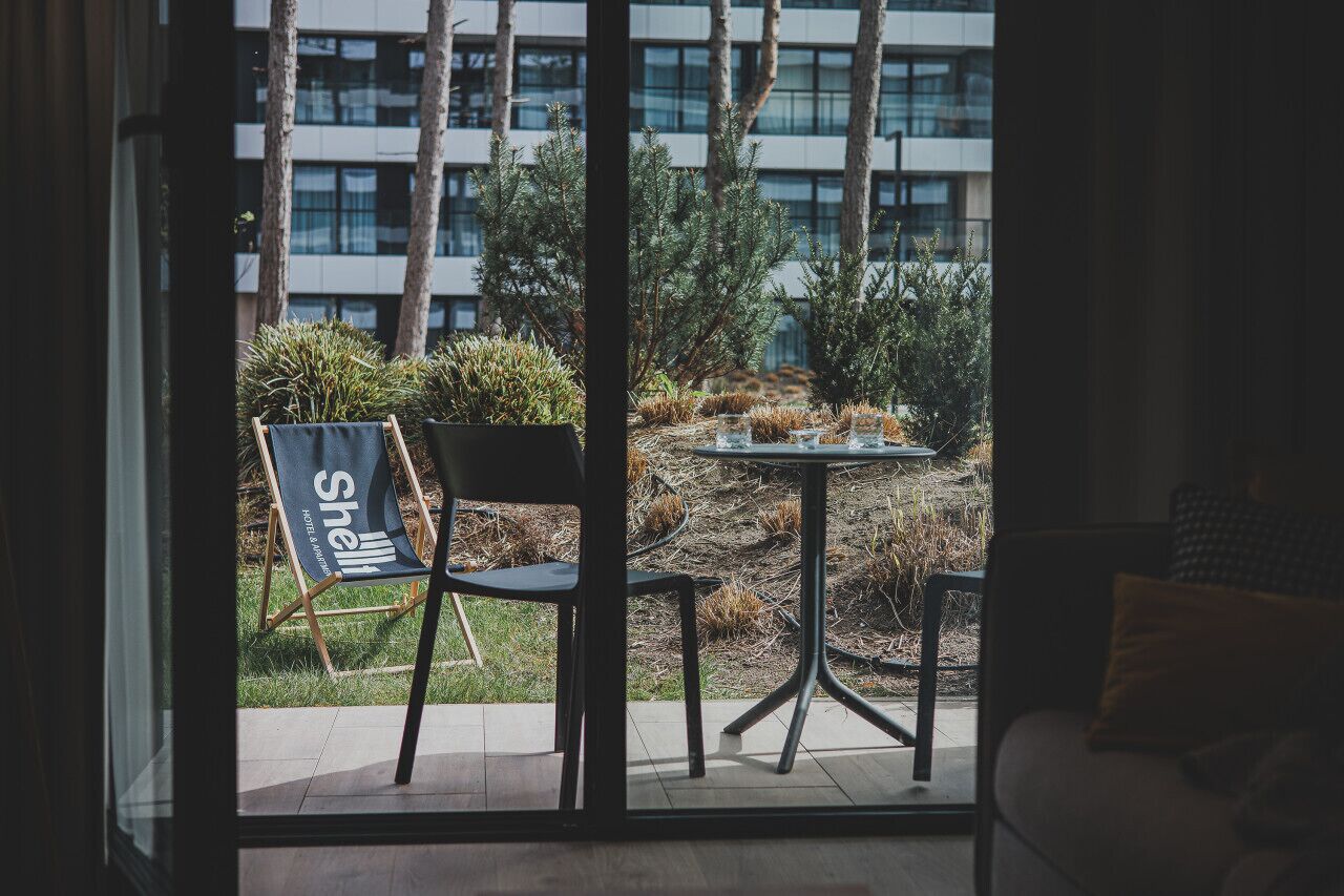 coffee terrace with a small garden