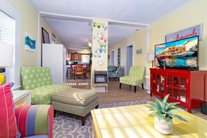 Smart TV, books, video library, stereo