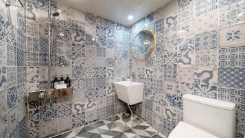 Shower, free toiletries, hair dryer, bathrobes