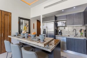 Fridge, microwave, oven, dishwasher