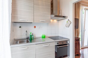 Fridge, microwave, oven, stovetop - Apartment 'Villa La Lanterna Bianca' with Mountain View, Wi-Fi and Air Conditioning (Bagnone)