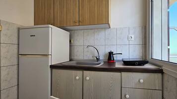 Fridge, stovetop, cookware/dishes/utensils