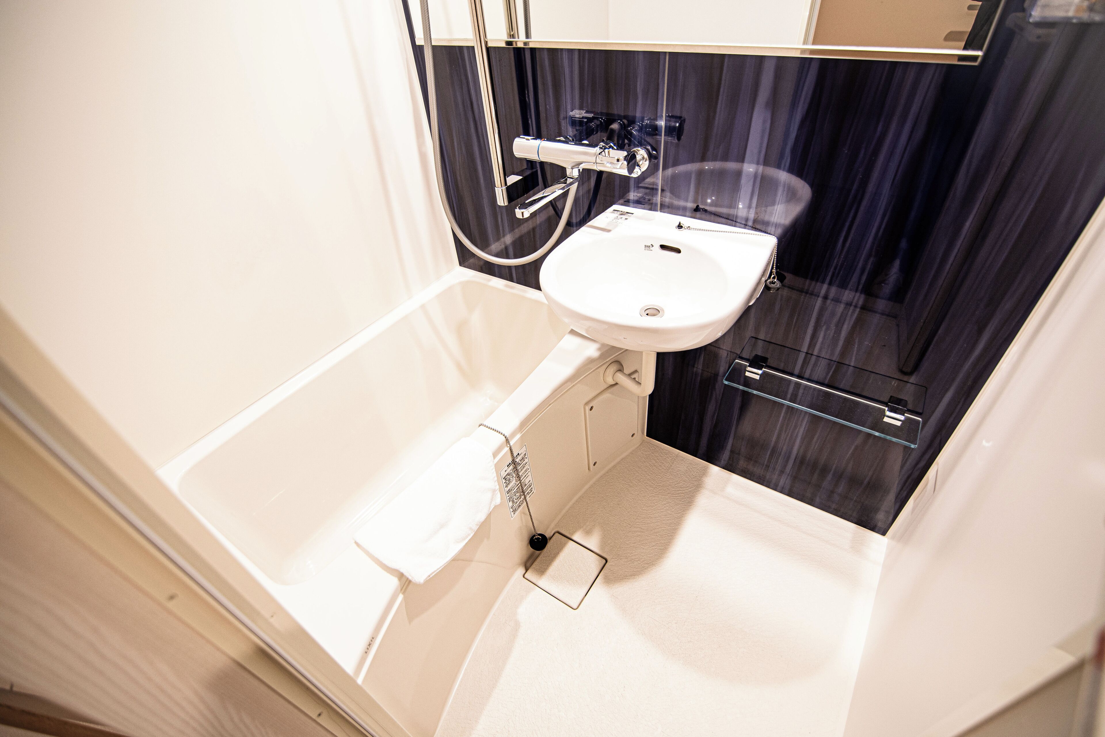 Separate bathtub and shower, rainfall showerhead, free toiletries