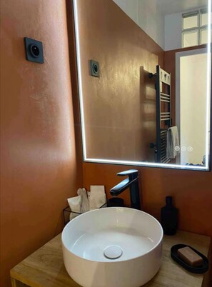 Sèche-cheveux, serviettes fournies, savon, shampoing