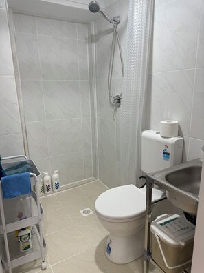 Dusche, Haartrockner, Handtücher, Seife