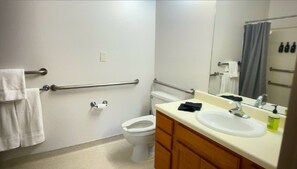 Shower, towels, soap, shampoo