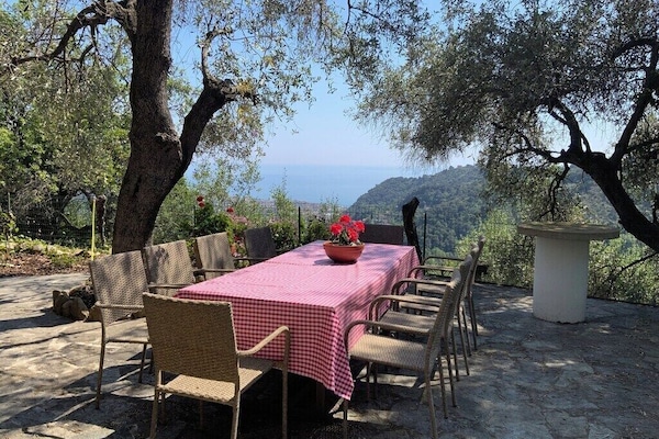 gr.Terrasse mit 10er-Tisch vor Ölmühlenzimmer