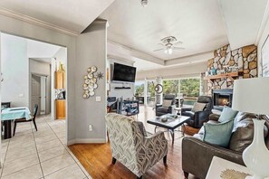 TV, fireplace, offices