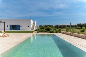 Seasonal outdoor pool, sun loungers