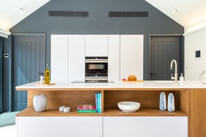 Full-sized fridge, microwave, oven, stovetop