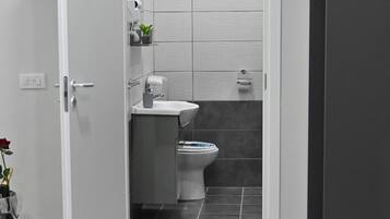 Jetted tub, hair dryer, bidet, towels