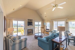TV, fireplace, DVD player, table football - Pet-friendly, oceanside 5BR Corolla home w/ pool & hot tub! (Corolla)