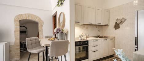 Fridge, oven, stovetop, cookware/dishes/utensils