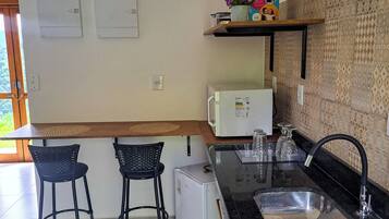 Mini-fridge, microwave, cookware/dishes/utensils