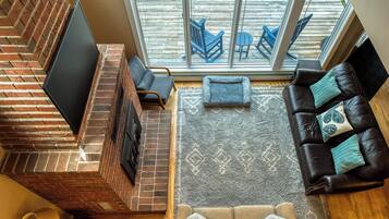 Smart TV, fireplace, video games, foosball