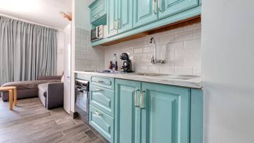 Fridge, microwave, oven, coffee/tea maker