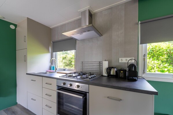 Fridge, microwave, oven, stovetop - Chalet in Stegeren near Heathlands (Stegeren)