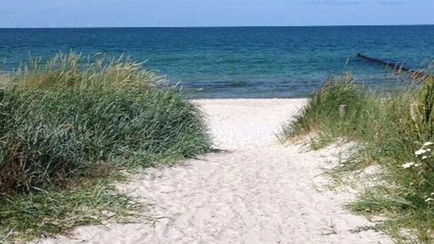 Ein Sandweg, der zum Meer führt.