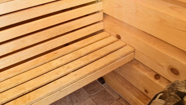 A wooden sauna bench with horizontal slats. - 6 Person Holiday Home in Hurdal (Hurdal)