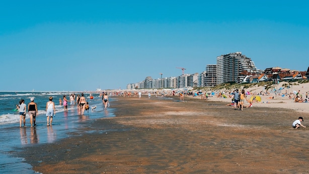 A beach with people walking and playing, a pier in the background, and buildings along the shore. - Apartment in Koksijde With Sea View (Koksijde)