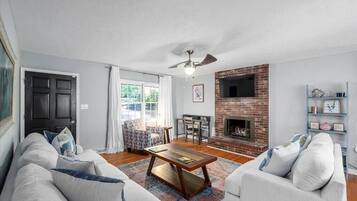 TV, fireplace, foosball, offices