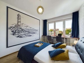 2 bedrooms, desk, iron/ironing board, travel crib