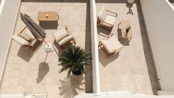 Habitación panorámica doble, vistas a la playa | Terraza o patio