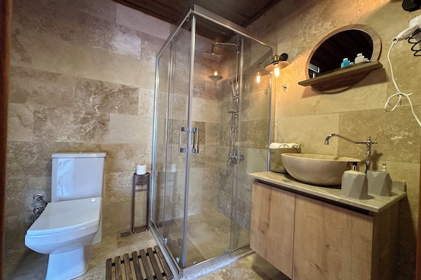 Standard Double Room, Bay View | Bathroom | Shower, hydromassage showerhead, hair dryer, slippers