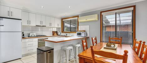 Fridge, microwave, dishwasher, toaster