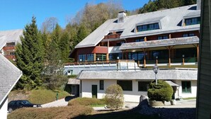 A multi-story building with a sloped roof, large windows, and a balcony. - Todtmoos Modern Retreat (Todtmoos)