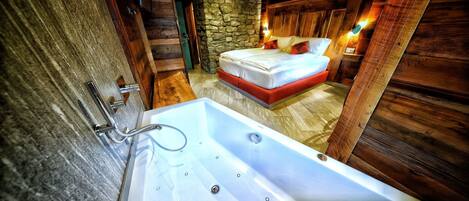 Shower, jetted tub, hair dryer, bidet
